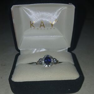 Kay Jewelers Blue and Silver Sapphire Halo Ring